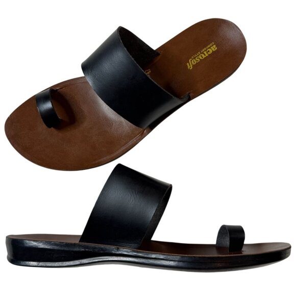 EUC Aerosoles Split Toe Vegan Black Leather Sandals EU 39 US 8 - Picture 7 of 14